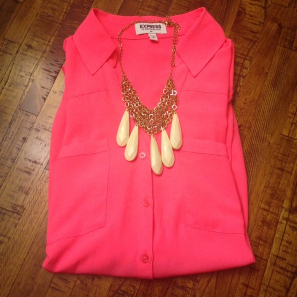 Express Neon Pink Portofino Blouse Top